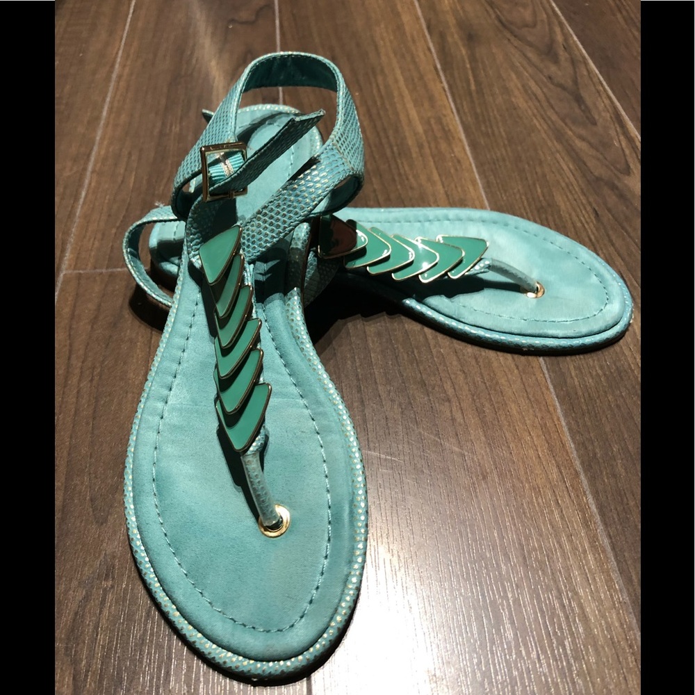 Aldo aqua and gold flat sandal size 6.5